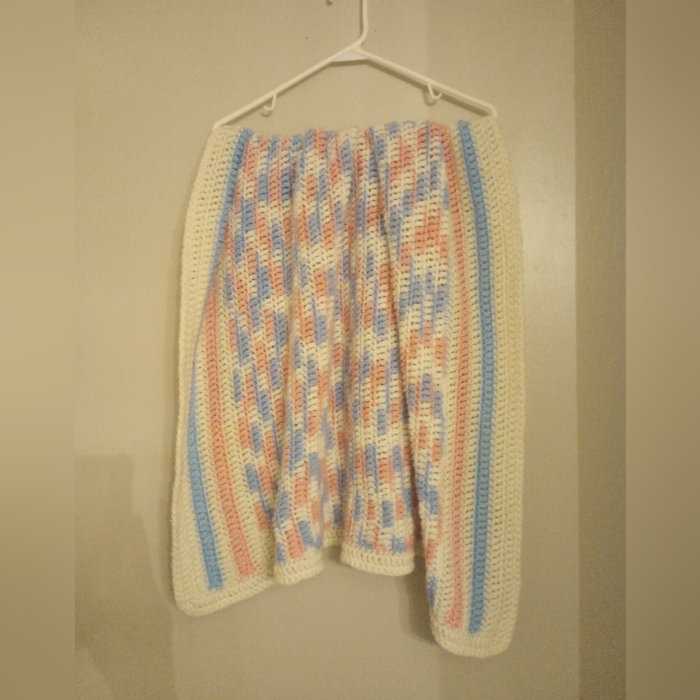 Vintage Handmade Crochet pastel baby blanket